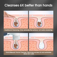 TouchBeauty soft fiber brush head closeup helps remove oil and impurities.