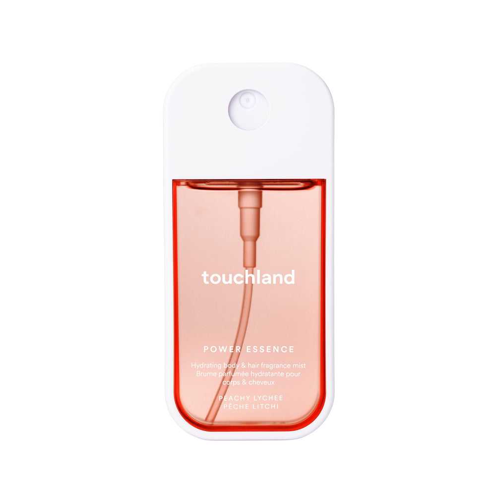 Touchland Peachy Lychee mist bottle front for on-the-go hydration and fragrance.