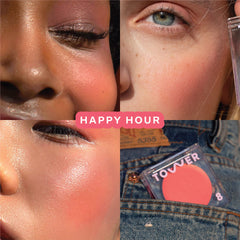 Tower 28 BeachPlease Cream Blush pink swatch on skin delivering a rosy glow.