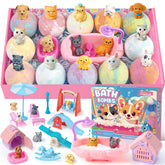 Toylink bath bombs reveal inside dog toys for playful bath time.