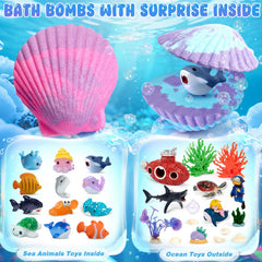 Toylink Ocean Bath Bombs reveal hidden sea animal toy during bath.