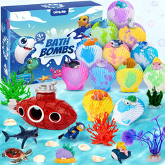 Toylink Ocean Bath Bombs 12-pack shells reveal sea creature toys for playful bath time.