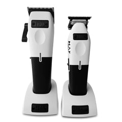 TPOB Play barber clippers white front view with ergonomic rubber grips for precise trims