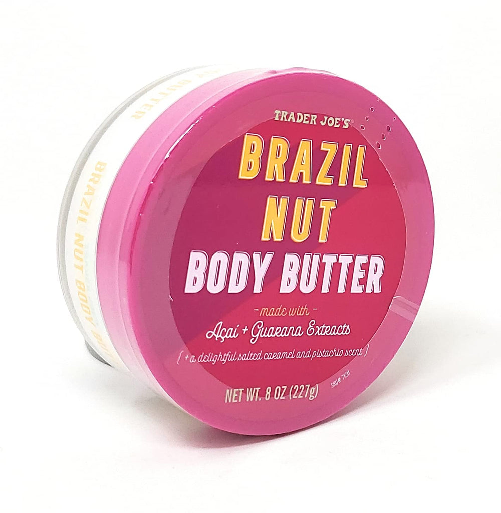 Trader Joe's Brazil Nut Body Butter jar closeup showing creamy texture for nourished skin