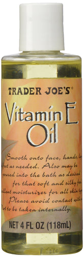 Trader Joe's Vitamin Oil E bottle offering smooth moisturizer for all skin types.