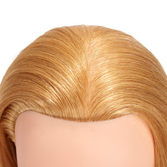 Training Head blonde mannequin head curl-ready hair close-up for curling and heat styling