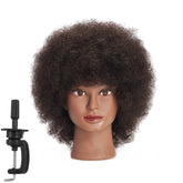 Traininghead Afro mannequin head with 100% human hair for realistic practice and styling.