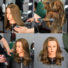 Traininghead brown mannequin head close-up highlights natural hair texture.