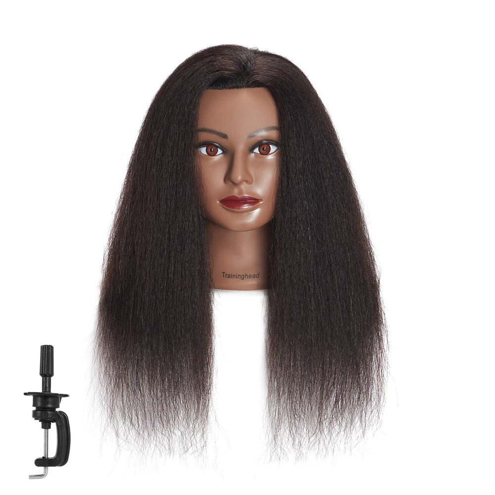 Traininghead real-hair-mannequin-head for professional practice and versatile styling.