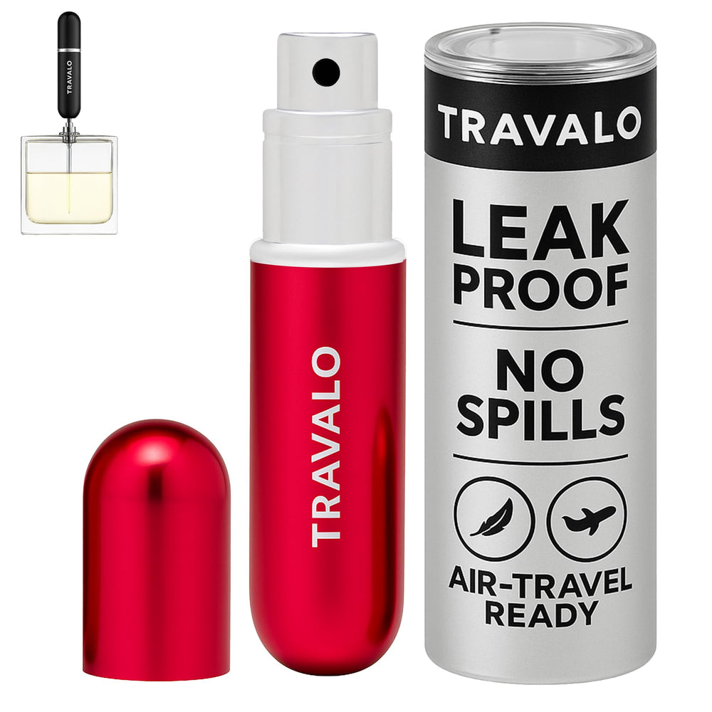 Travalo Classic HD red atomizer exterior shows portable travel-ready design for on-the-go fragrance.