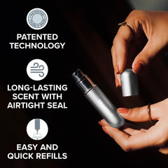 Travalo Classic HD silver volume window view shows remaining perfume at a glance for easy refills.