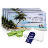 Travel Well Aloe-Infused Makeup Wipes in bulk packaging for on-the-go cleansing.