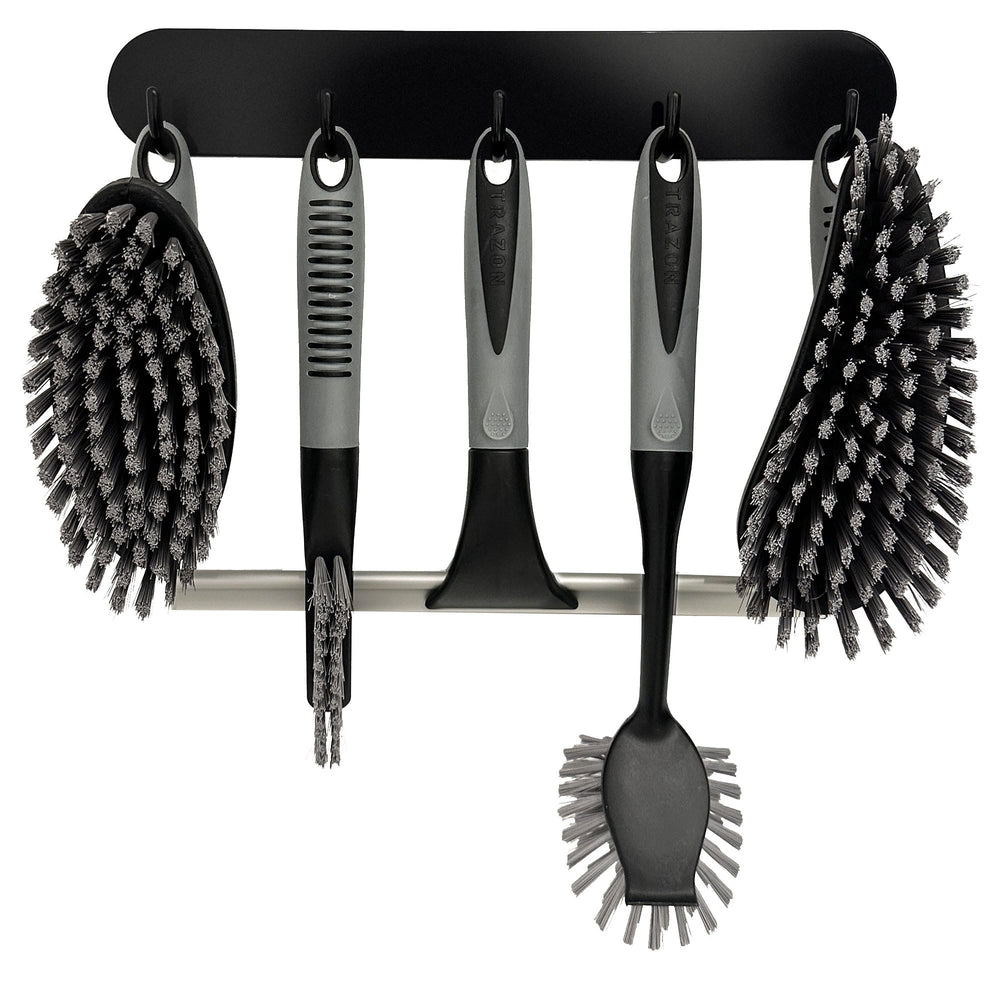 Trazon scrub brush set 6 pcs front view highlights versatile bathroom cleaning power for tiles