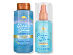Tree Hut Ocean Glow Body Wash bottle close-up highlighting hydrating formula for glowing skin.