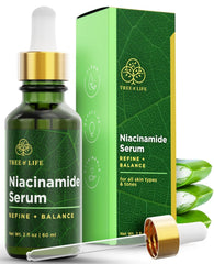 Tree of Life Beauty Niacinamide Serum bottle closeup shows radiant skin glow