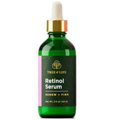 Tree of Life Beauty Retinol Serum bottle showcases deep hydration for smoother, more even skin