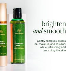 Tree of Life Beauty Vitamin C Toner with aloe leaf conveys natural skincare and calm.