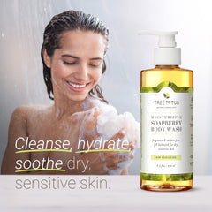 Tree to Tub soapberry blend reveals gentle cleansing with aloe and cucumber for delicate skin.