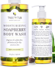 Tree to Tub unscented body wash bottle front—fragrance-free cleansing for sensitive skin.