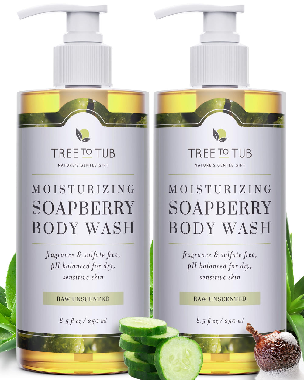 Tree to Tub unscented body wash bottle pour supports fragrance-free cleansing and hydration.
