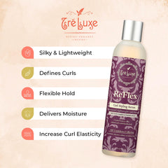 Treluxe Reflex Curl Styling Serum label closeup highlights branding