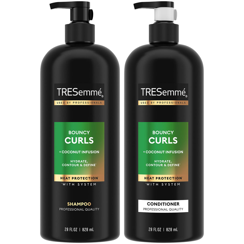 TRESemmé Bouncy Curls shampoo bottle on a bathroom shelf delivering hydration.