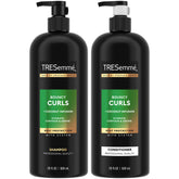 TRESemmé Bouncy Curls shampoo bottle on a bathroom shelf delivering hydration.