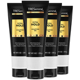 TRESemmé hair gel bottle closeup shows extra hold for frizz control.