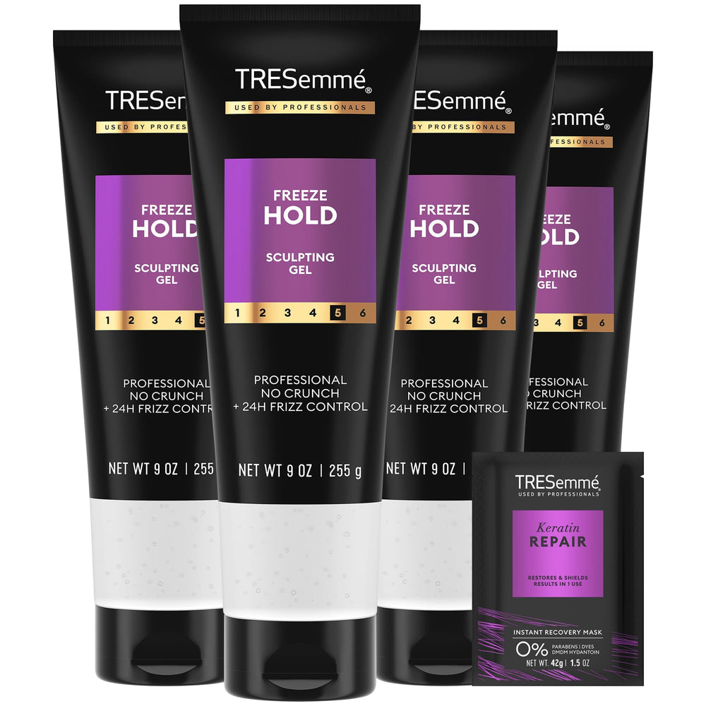 TRESemmé Mega Control gel bottle delivers 24-hour frizz control for sleek style.