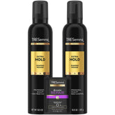 TRESemmé Mousse Extra Hold bottle front shows flexible hold and moisture