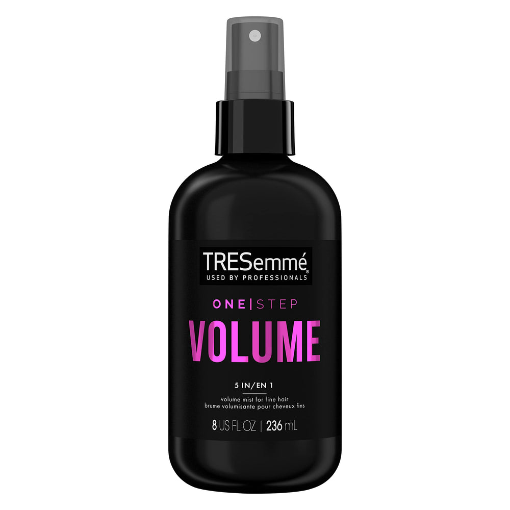 TRESemmé One Step Volume Mist bottle front showing weightless lift for fine hair.