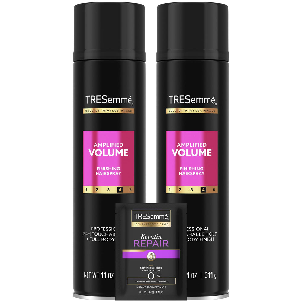TRESemmé Total Volume hairspray bottle offering long-lasting lift for daily styles.