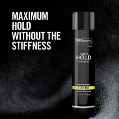 TRESemmé Tres Two Extra Hold Spray offers humidity shield for smooth, frizz-controlled hair.