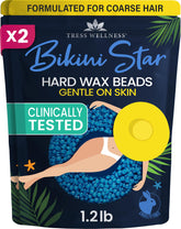 Tress Wellness wax beads packaging for an at-home bikini waxing kit.