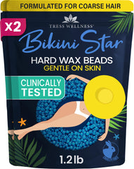 Tress Wellness wax beads packaging for an at-home bikini waxing kit.