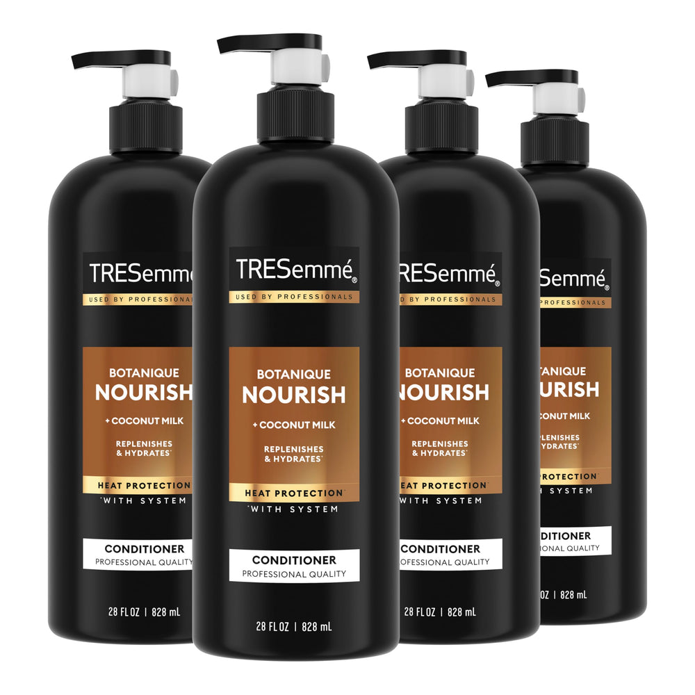 TRESemmé Botanique Nourish conditioner four-pack packaging highlighting value and daily moisture.