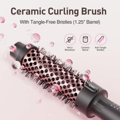 Ceramic-tourmaline barrel of the Tresses Touch Thermal Brush for smooth curls.