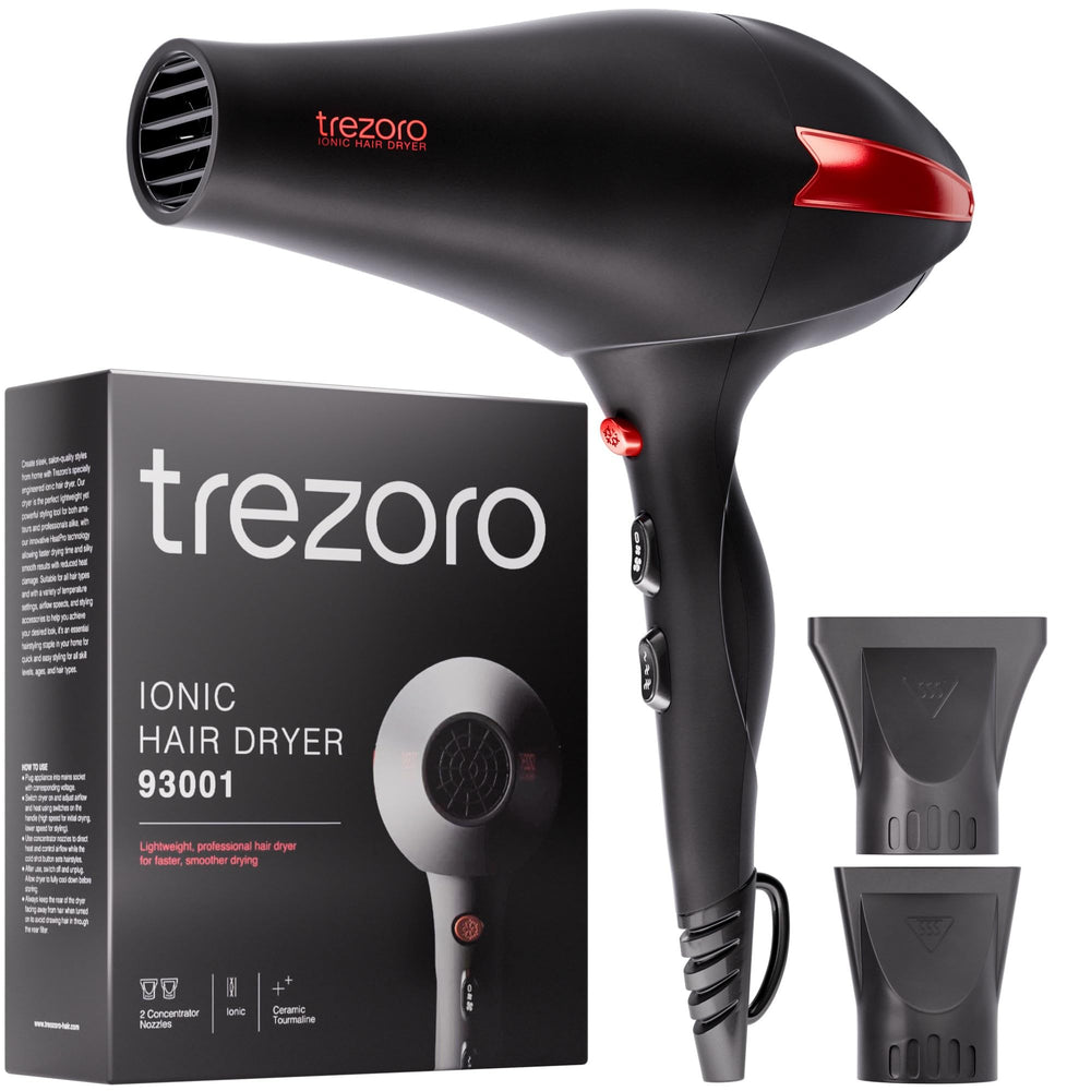 TREZORO professional blow dryer front view shows powerful 2000W motor