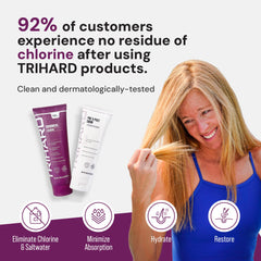 TRIHARD Chlorine Defense conditioner bottle provides post-swim hydration and detangling protection