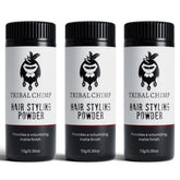 Tribal Chimp Hair Styling Powder bottle close-up shows matte finish and natural hold.