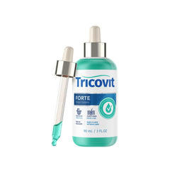 Tricovit Forte Drops bottle showcasing scalp hydration and hair support.
