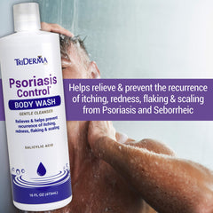 TriDerma psoriasis-care-shampoo-clarifying shows scalp treatment as part of daily routine.