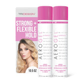 TRIDESIGN Aerogel hairspray bottle showing strong hold for voluminous finish