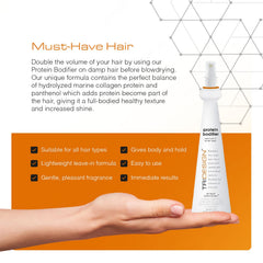 TRIDESIGN Protein Bodifier hair volume closeup highlights improved texture and body