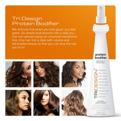 TRIDESIGN Protein Bodifier spray application demonstrates easy mist for quick volume