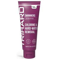TRIHARD chlorine removal shampoo bottle showcases post-swim care and chlorine cleansing