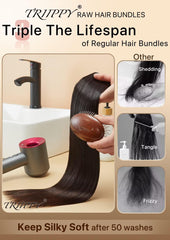 Triippy straight bundles flat-iron ready image demonstrates heat-friendly resilience.