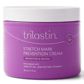 TriLASTIN Stretch Mark Cream on pregnancy belly showing hydrated, supple skin.