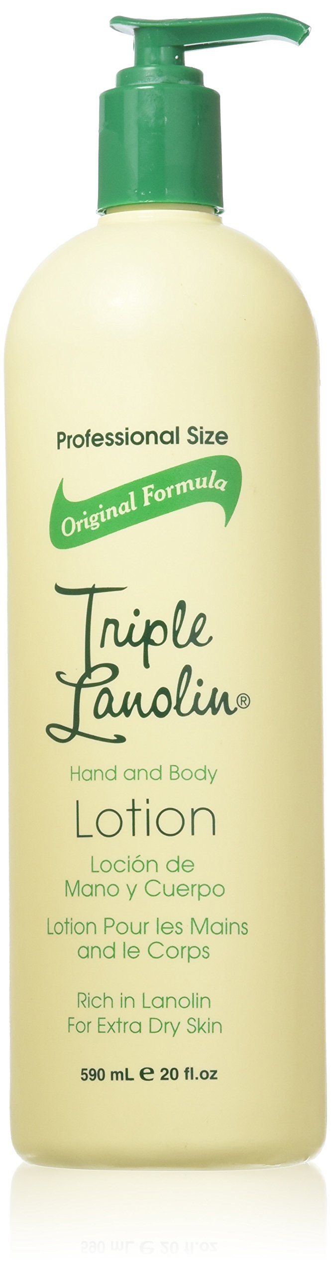 Triple Lanolin Original Formula Hand and Body Lotion bottle offering all day moisture and quick relief.