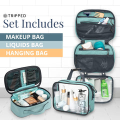 TRIPPED Toiletry Bag Set brush-holder interior helps makeup tidy during travel